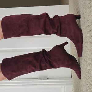 NWT! Banana Republic Vegan Suede Tall Slouch Boot In Bright Wine